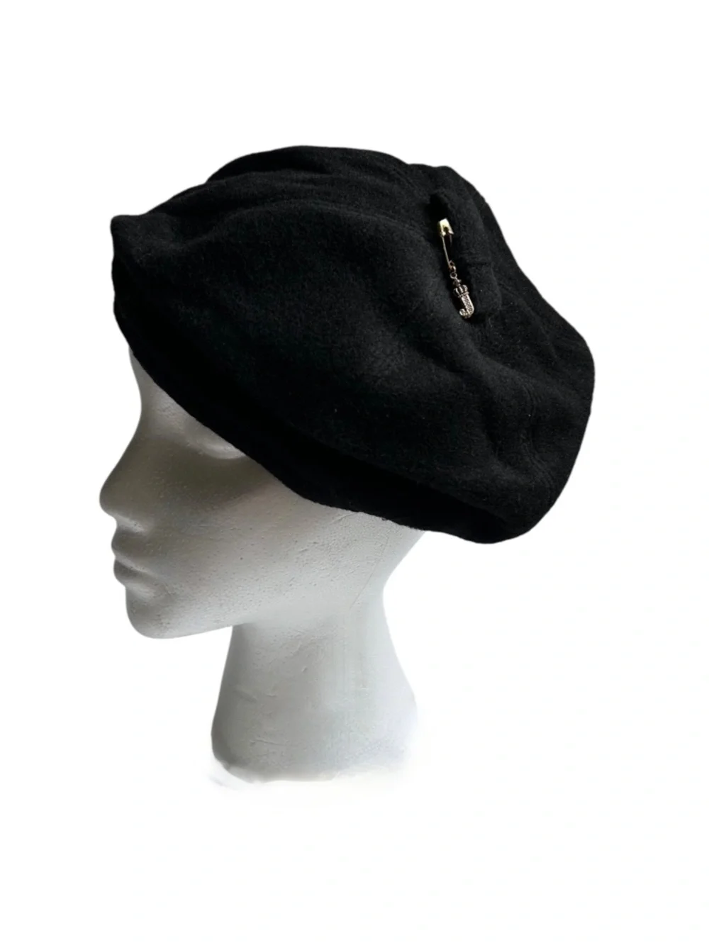 Juicy Couture Black Wool Beret with Rhinestone J Pin